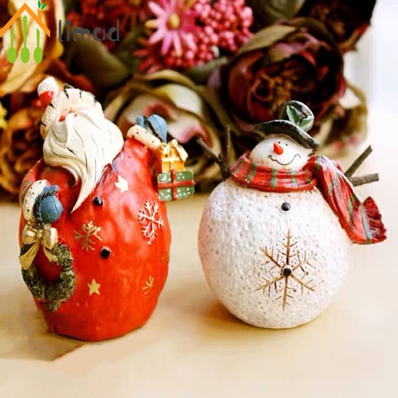 Set 2 đồ trang trí hình ông già noel/ người tuyết bằng nhựa resin màu sắc để bàn trang trí