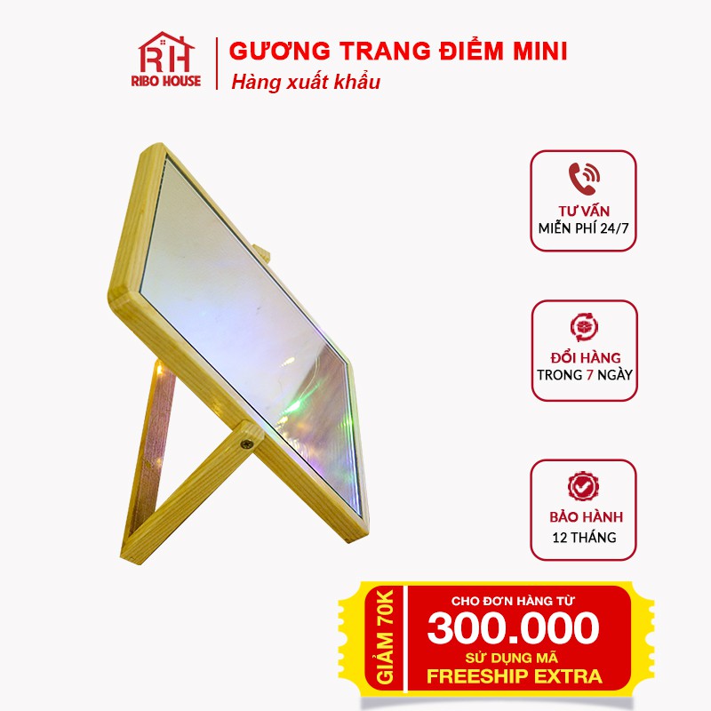 Gương soi trang điểm gỗ Sồi cao cấp để bàn RIBO HOUSE phấn Mirror, gương trang trí bàn trang điểm, spa, nails RIBO105