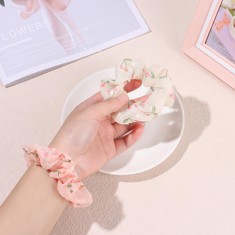 Dây Cột Tóc Chiffon Co Giãn Cao In Họa Tiết Cherry / Hoa Xinh Xắn Cho Nữ