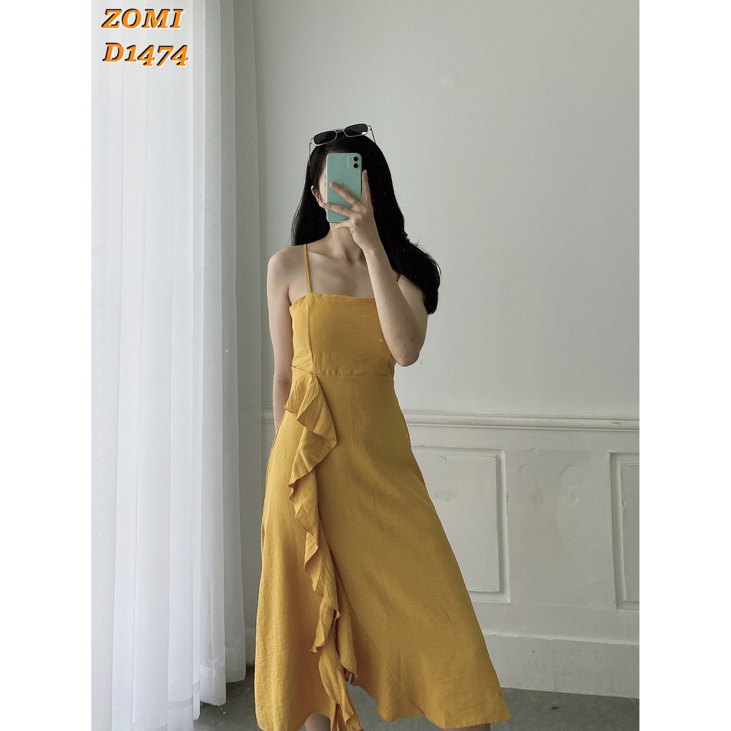 Đầm maxi hai dây xẻ bèo hack chiều cao thiết kế ZOMI D1474 | BigBuy360 - bigbuy360.vn
