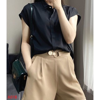 Áo Sơ Mi Nữ Lụa Satin Hisexy Cổ Bẻ Basic A01