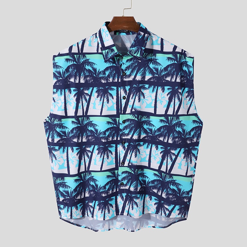 Áo sơ mi INCERUN không tay cài khuy in hoa phong cách đi biển cho nam