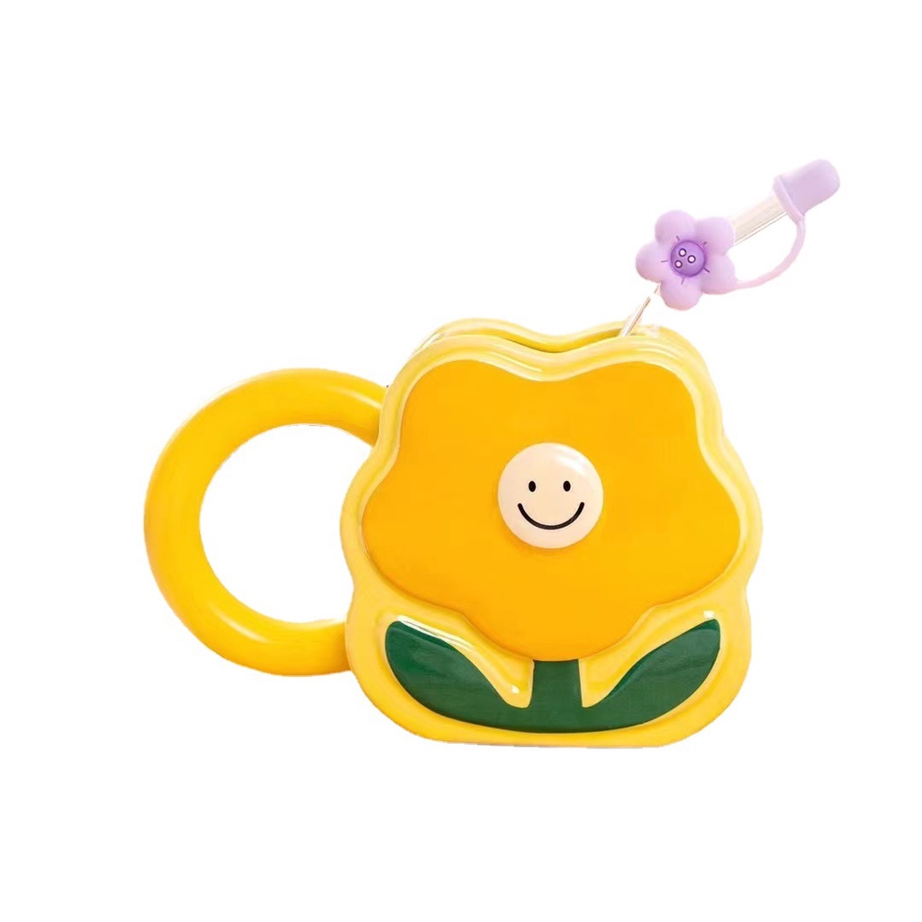 Cốc Uống Nước Bằng Gốm Sứ Cao Cấp Họa Tiết Hoa Dễ Thương