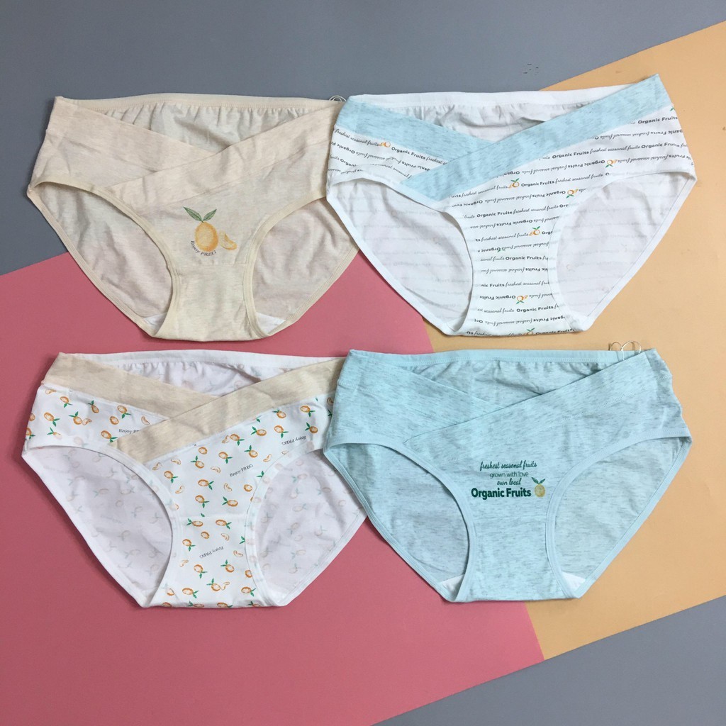 Quần lót bầu - Set 4 cái - Cạp chéo - Cotton siêu sịn an toàn - họa tiết đáng yêu
