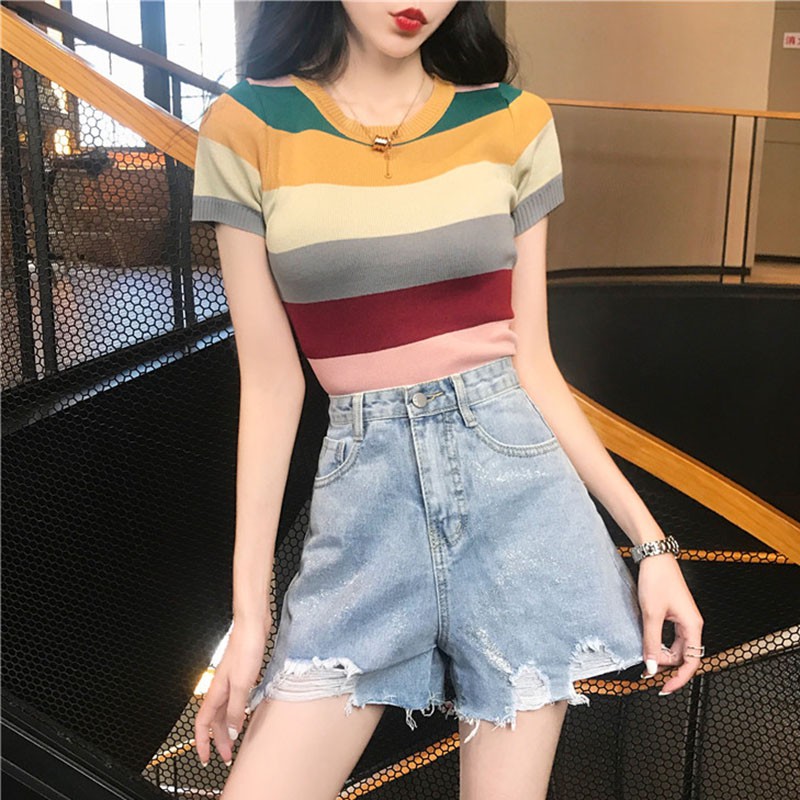 Áo thun thời trang kẻ sọc phối nhiều màu năng động hợp thời trang