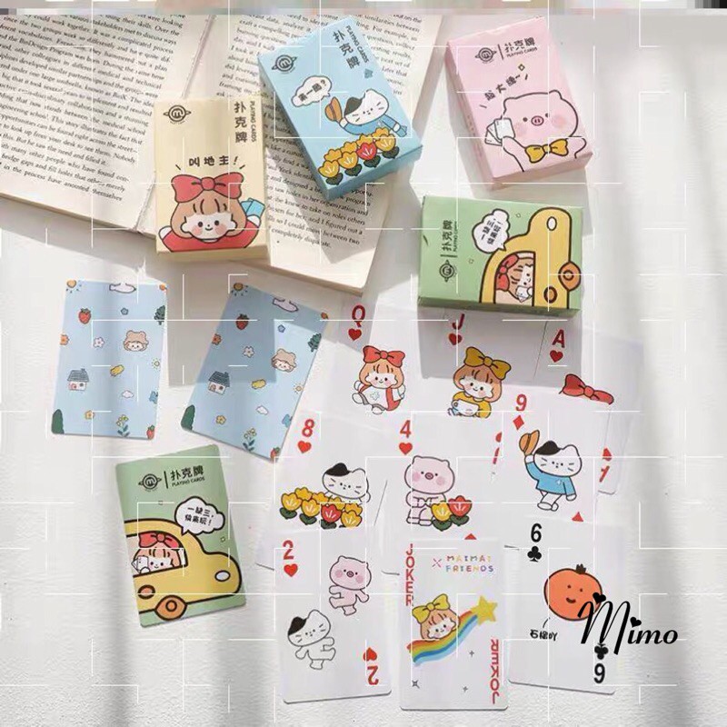 Bộ bài tây, tú lơ khơ họa tiết dễ thương poker 52 lá in hình cute ngộ nghĩnh, hoạt hình siêu đáng yêu