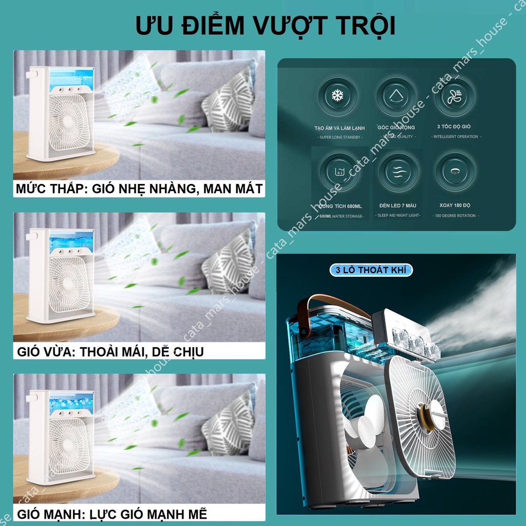 Quạt Đá Điều Hòa Hơi Nước Mini Để Bàn - Quạt Điều Hòa Mini Có Khay Chứa Đá