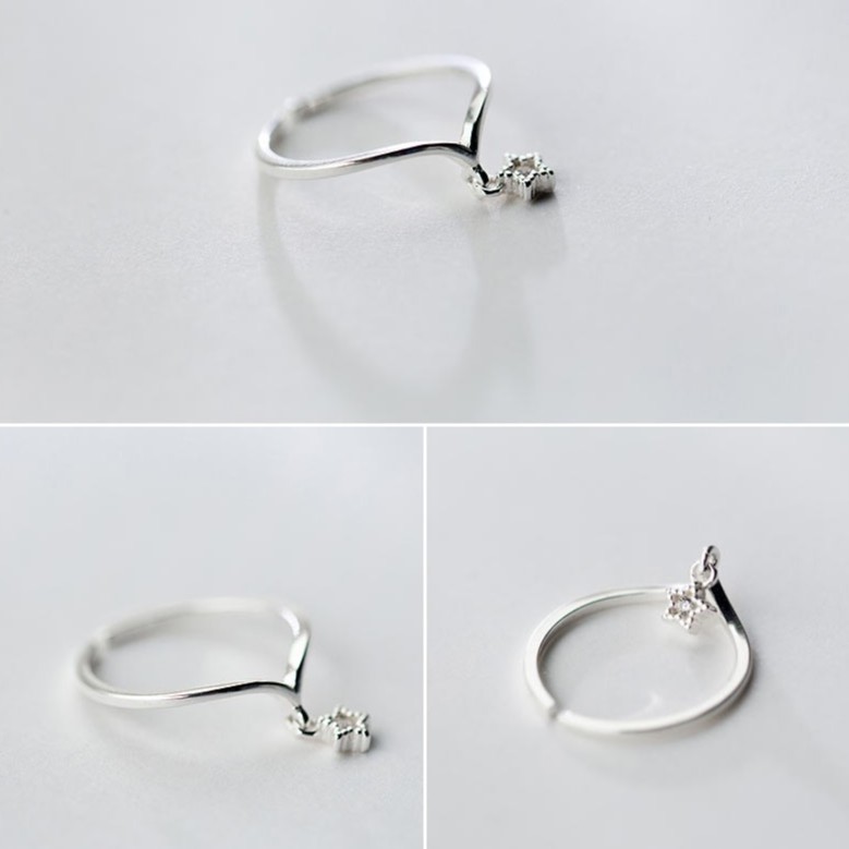 Nhẫn nữ nhẫn bạc s925 solitaire ngôi sao đính đá pha lê tua rua đeo ngón út Cá jewelry NB103