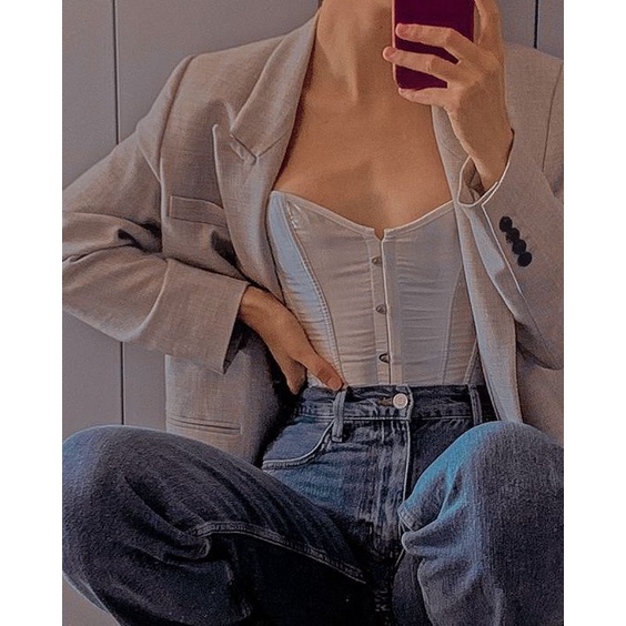 (Có Sẵn) Corset Trắng Trơn Basic phối đồ dễ dàng - Áo Latex Corset, Gen định hình chuẩn form, Dây kéo siết tùy chỉnh