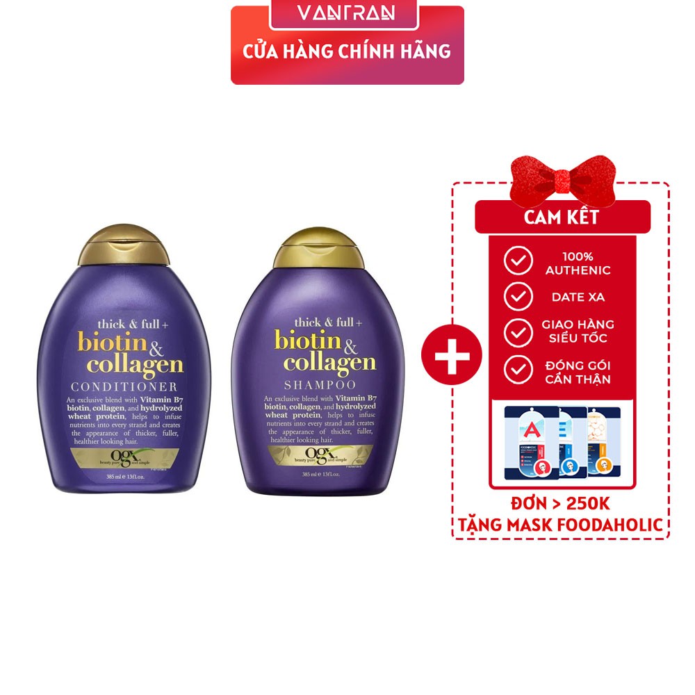 Dầu gội xả OGX Thick &amp; full + biotin &amp; collagen 385ml