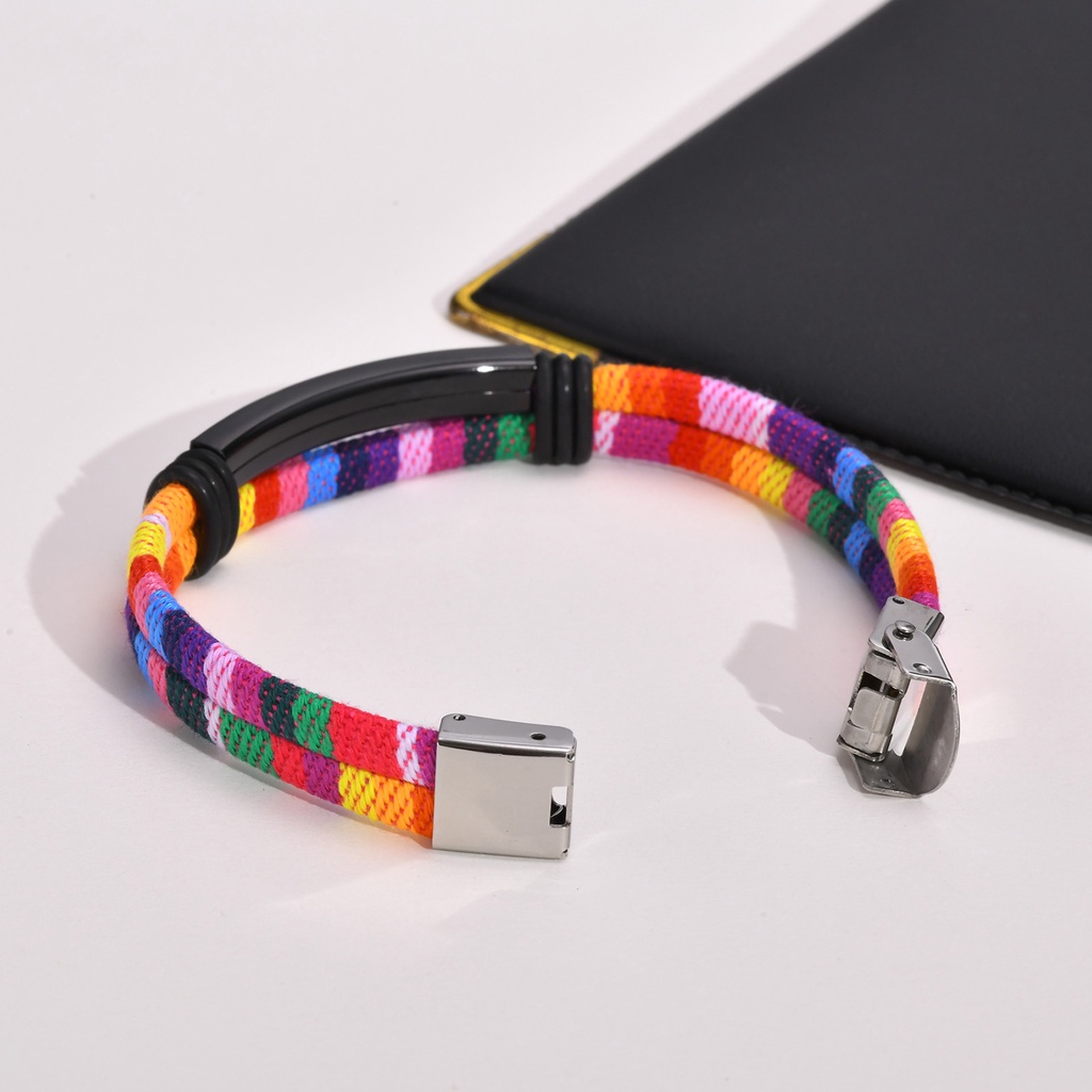 Vnox Vòng Tay Dây Thừng Gắn Thẻ ID Bằng Thép Không Gỉ Phong Cách Bohemia Cho Nam