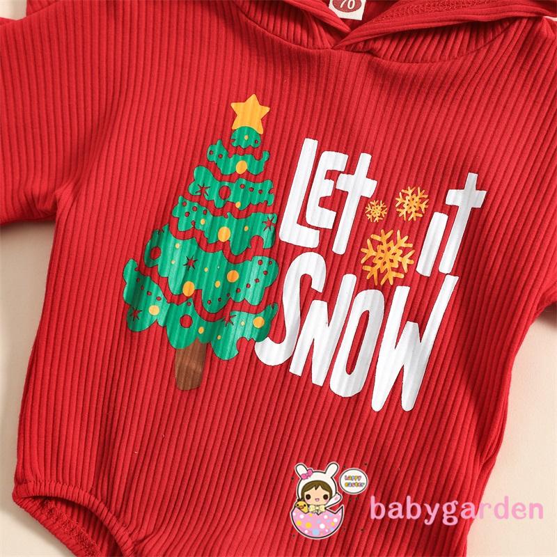 Bộ Áo Liền Quần Tay Dài Có Nón In Hình Cây Thông Giáng Sinh Dành Cho Trẻ Em 0-24 Tháng Tuổi