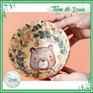 Bát cơm, ,chén sứ ăn cơm hoạ tiết gấu nâu decor bàn ăn