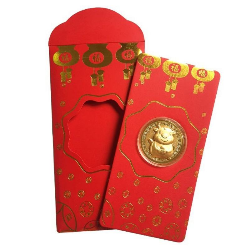 Bao lì xì trâu vàng và thần tài mạ vàng 24k