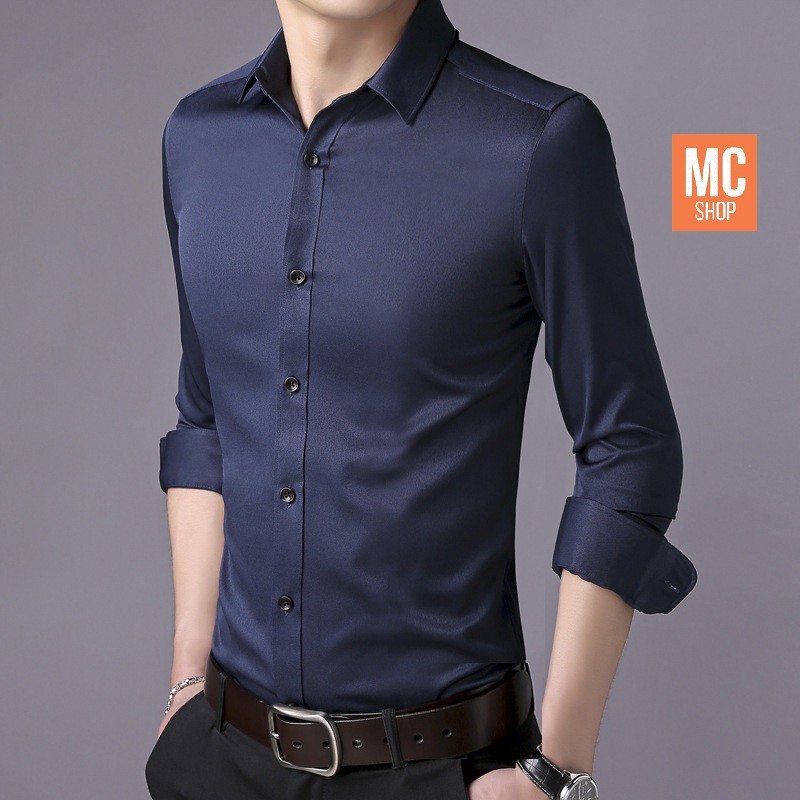 Áo sơ mi nam trắng [Vải lụa co giãn nhẹ] dài tay Hàn Quốc form body, vải lụa Thái chống nhăn [Thời Trang Nam] [VNXK] | BigBuy360 - bigbuy360.vn