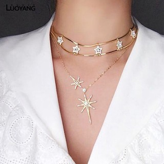Dây chuyền nhiều lớp đính đá giả kim cương hình ngôi sao dành cho bạn nữ đeo dự dạ tiệc