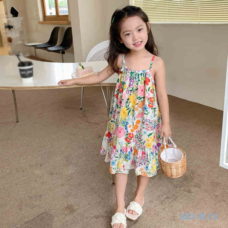 Đầm Công Chúa Hai Dây In Hoa Phong Cách Hàn Quốc Thời Trang Mùa Hè Cho Bé Gái