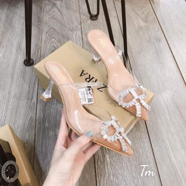T(ẢNH THẬT) Guốc Sục 6p Zara Nơ Đá Mica Mềm Êm Fullbox Tem Hãng Cao Cấp
