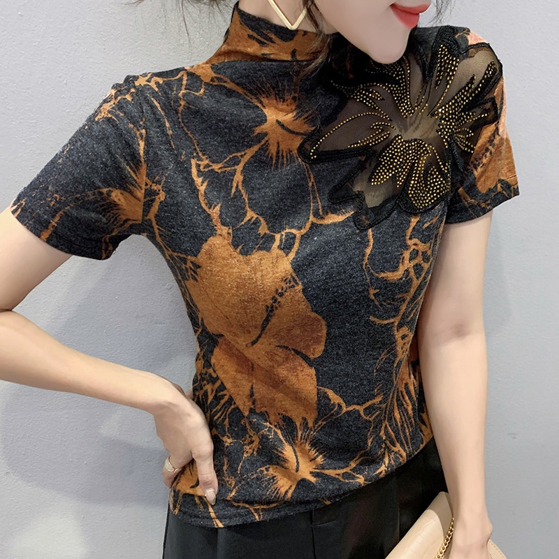 Áo lưới nữ áo thun tay ngắn nữ Đính Đá Thời Trang Cho Nữ