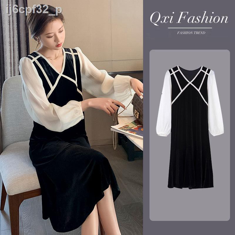 Gold velvet dress for pregnant women, spring fashion, trendy mom, western style, long-sleeved splicing little black dres | BigBuy360 - bigbuy360.vn