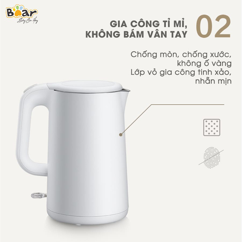 Ấm Siêu Tốc Bear ZDH-B15T1 dung tích 1.5 lít, công suất 1500W  (Hàng chính hãng 1 đổi 1 trong 30 ngày, bảo hành 18 tháng