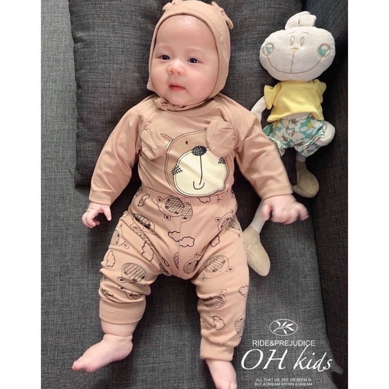 Bộ thu đông dài tay cho bé hình in gấu có 2 tai siêu dễ thương cho bé 7-21 kg