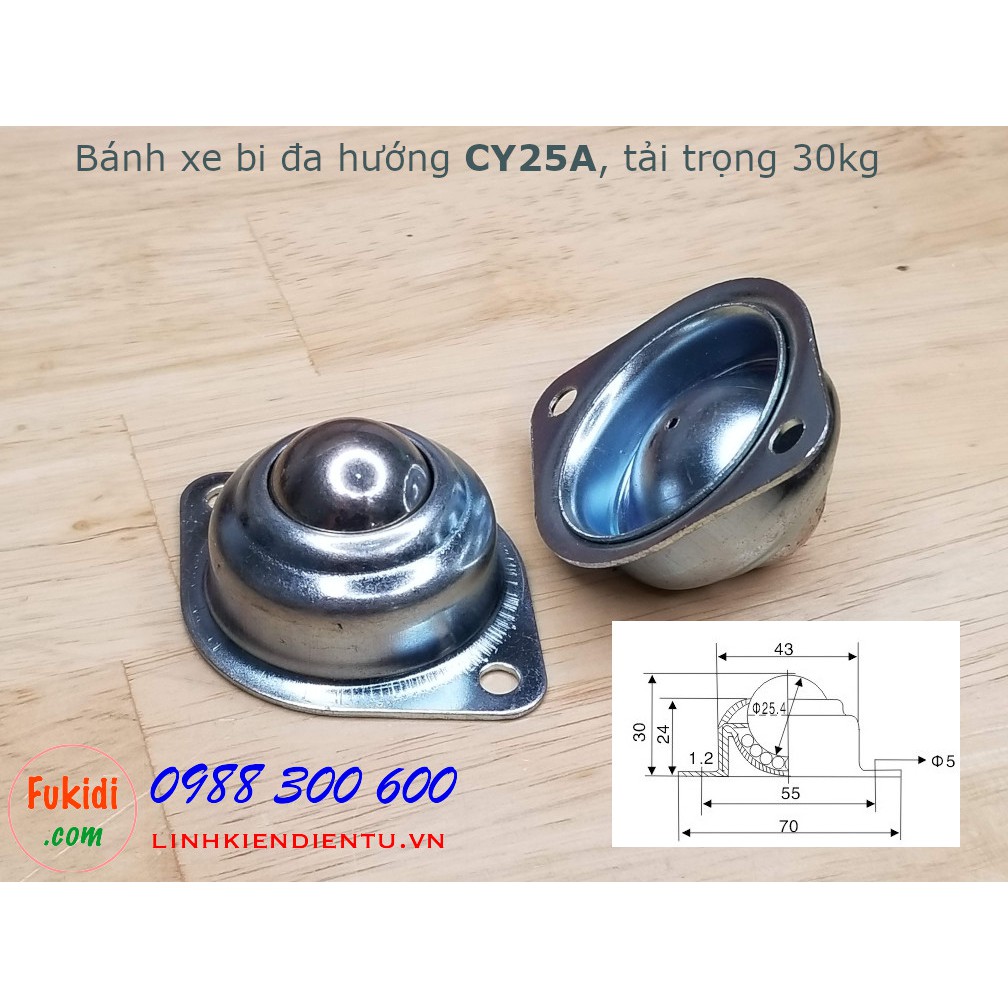 Bánh xe dẫn động đa hướng dạng bi tròn bằng thép CY15A, CY25A, CY30A, tải trọng 10kg, 30kg và 65kg