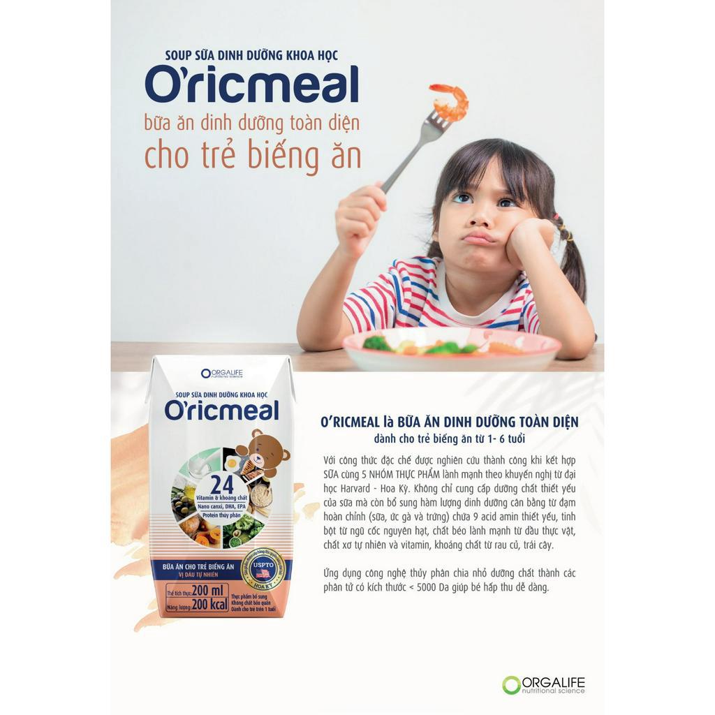 Soup sữa dinh dưỡng cho trẻ biếng ăn, giúp tăng cân, phát triển trí não, tăng đề kháng Oricmeal 36 hộp