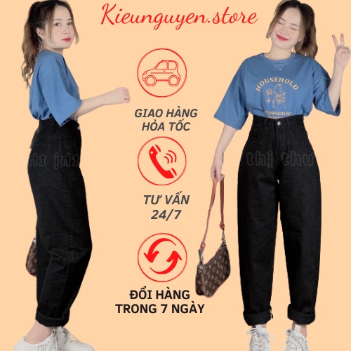 Quần jean baggy nữ cạp cao chất đẹp không co dãn size S M L