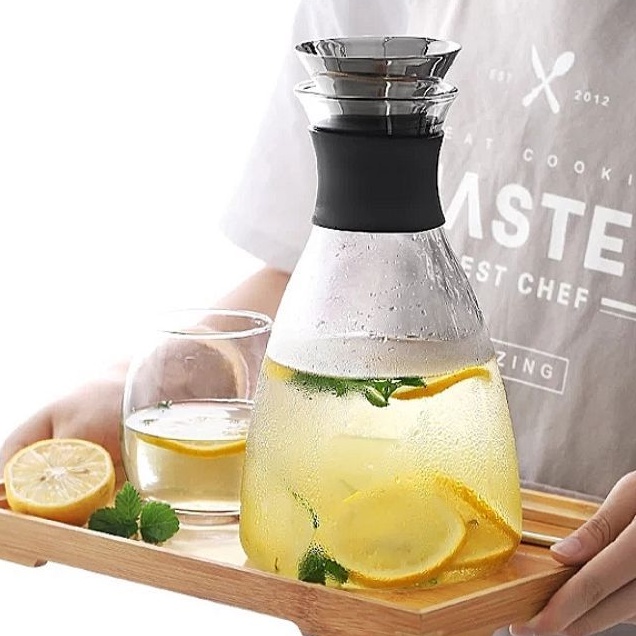 Bình Thủy Tinh Chịu Nhiệt Borosilicat Đựng Nước Detox Trái Cây Van 1 Chiều Cao Cấp 1L - 1,5L