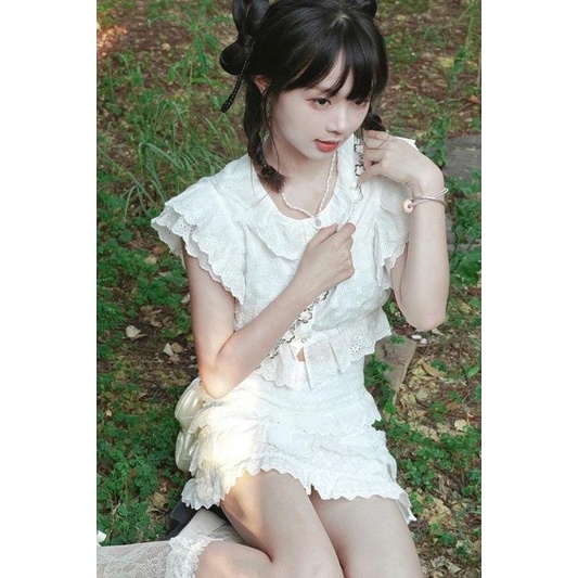 Bộ Áo Sơ Mi + Chân Váy Xếp Tầng Lưng Cao Thời Trang Mùa Hè 2022