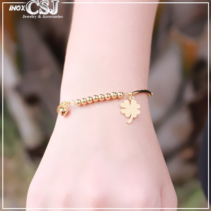 Lắc tay bi tròn gắn cỏ 4 lá xinh xắn