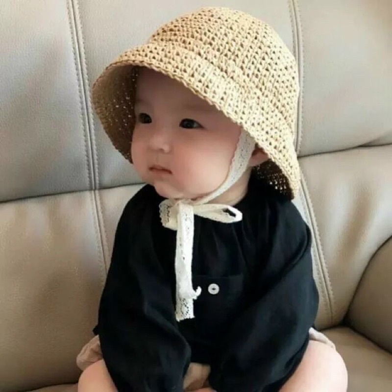 Xưởng sản xuất mũ cói móc cho bé dưới 4 tuổi có dây điều chỉnh vòng đầu