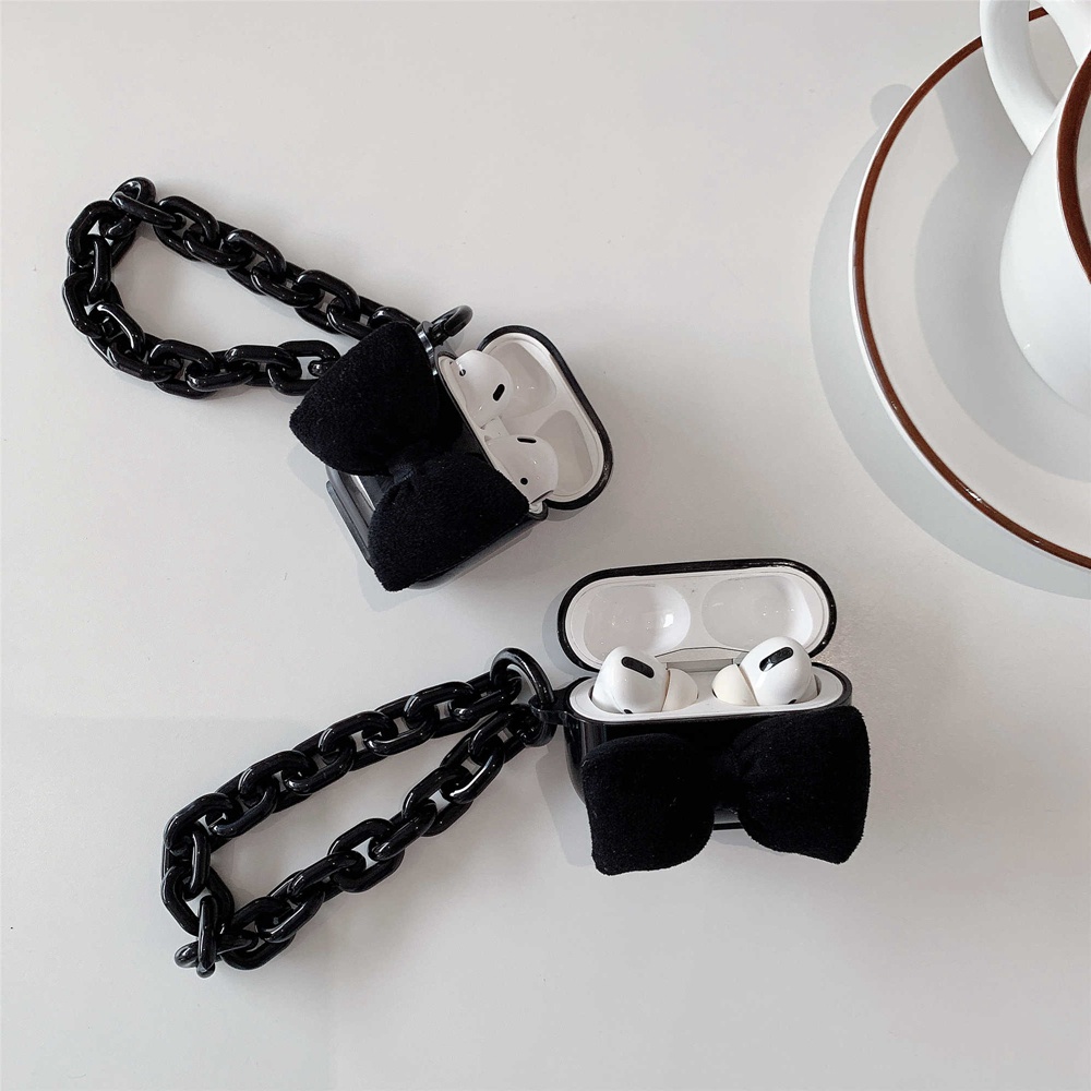 Vỏ bảo vệ hộp sạc tai nghe thích hợp cho Airpods 1/2 pro 3 bằng tpu mềm gắn nơ kèm dây đeo thời trang