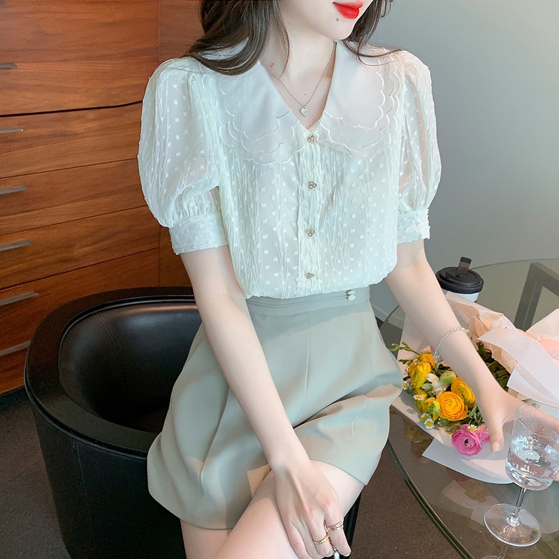 Áo Sơ Mi Chiffon Cổ Búp Bê Thời Trang Mùa Hè Dành Cho Nữ