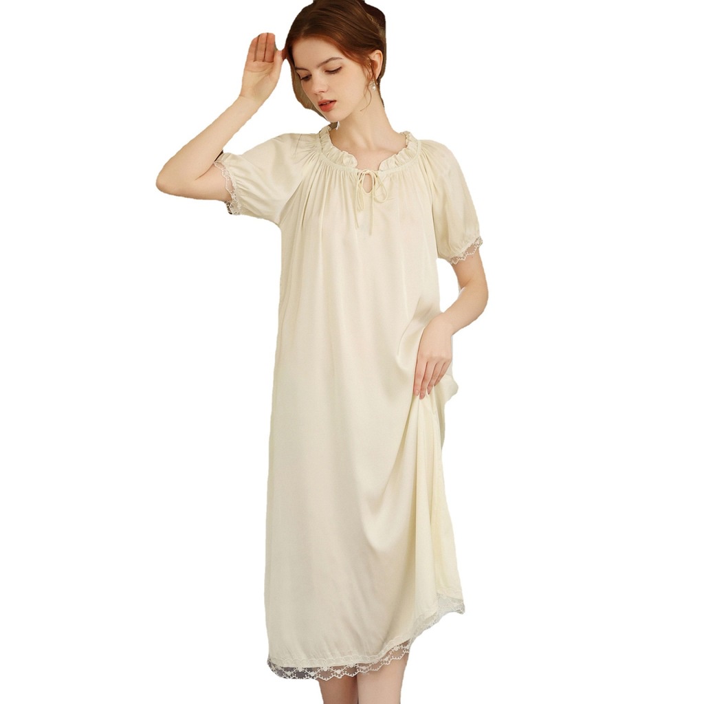 Đầm Ngủ Tay Ngắn Phối Ren Thời Trang Dành Cho Nữ