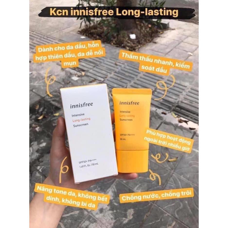 Kem chống nắng lâu trôi innisfree Intensive Long Lasting Sunscreen SPF50+ PA++++ 50ml giúp bảo vệ da trắng sáng mềm mại