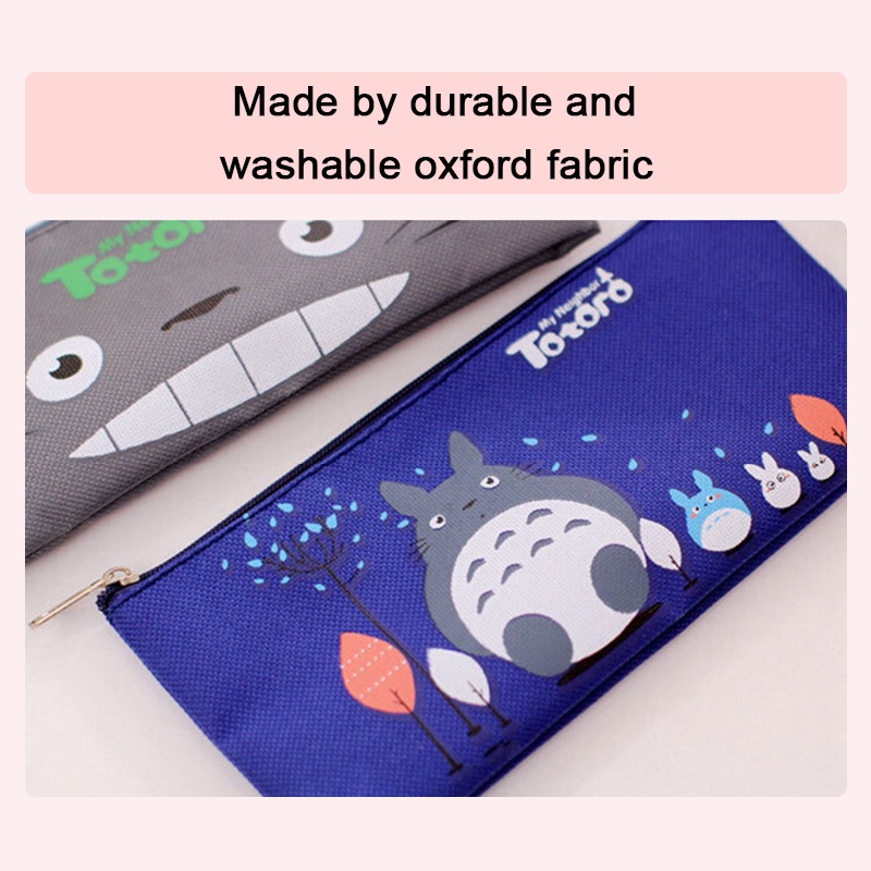 Túi Đựng Bút Sức Chứa Lớn Bằng Vải Oxford Họa Tiết Hoạt Hình Totoro Dễ Thương Có Khóa Kéo