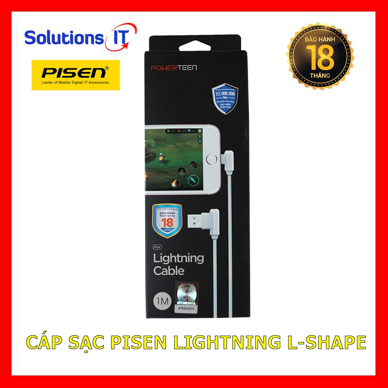 Cáp sạc Pisen Lightning Powerteen chuyên game 100cm – Hàng chính hãng bảo hành 18 tháng