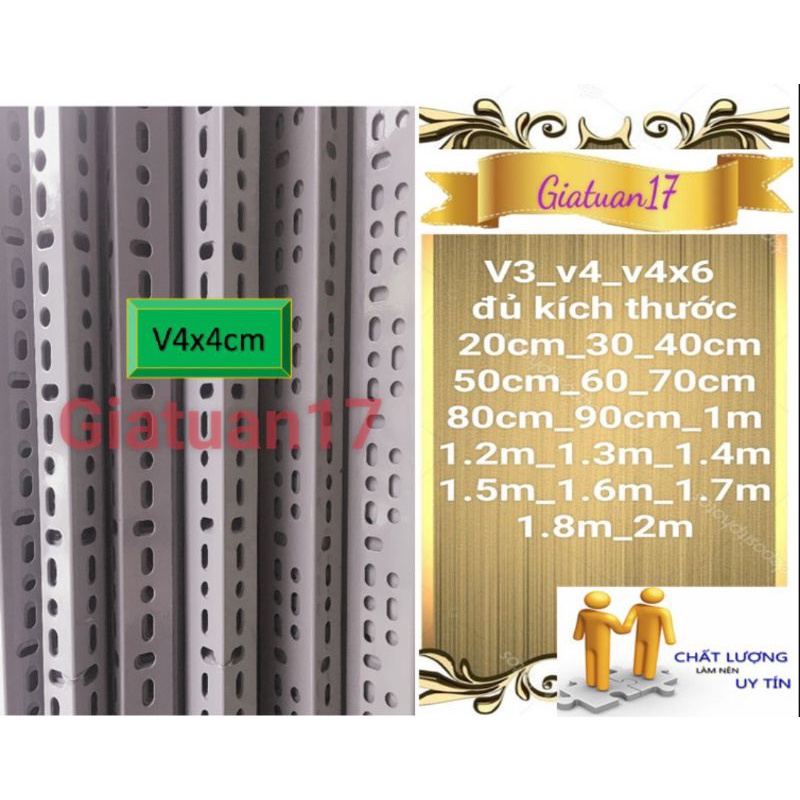 (Dài 200cm) Thanh sắt V lỗ 4x4cm DÀY 1.5MM ĐỦ ( BAO KẸP THƯỚC), sơn tĩnh điện