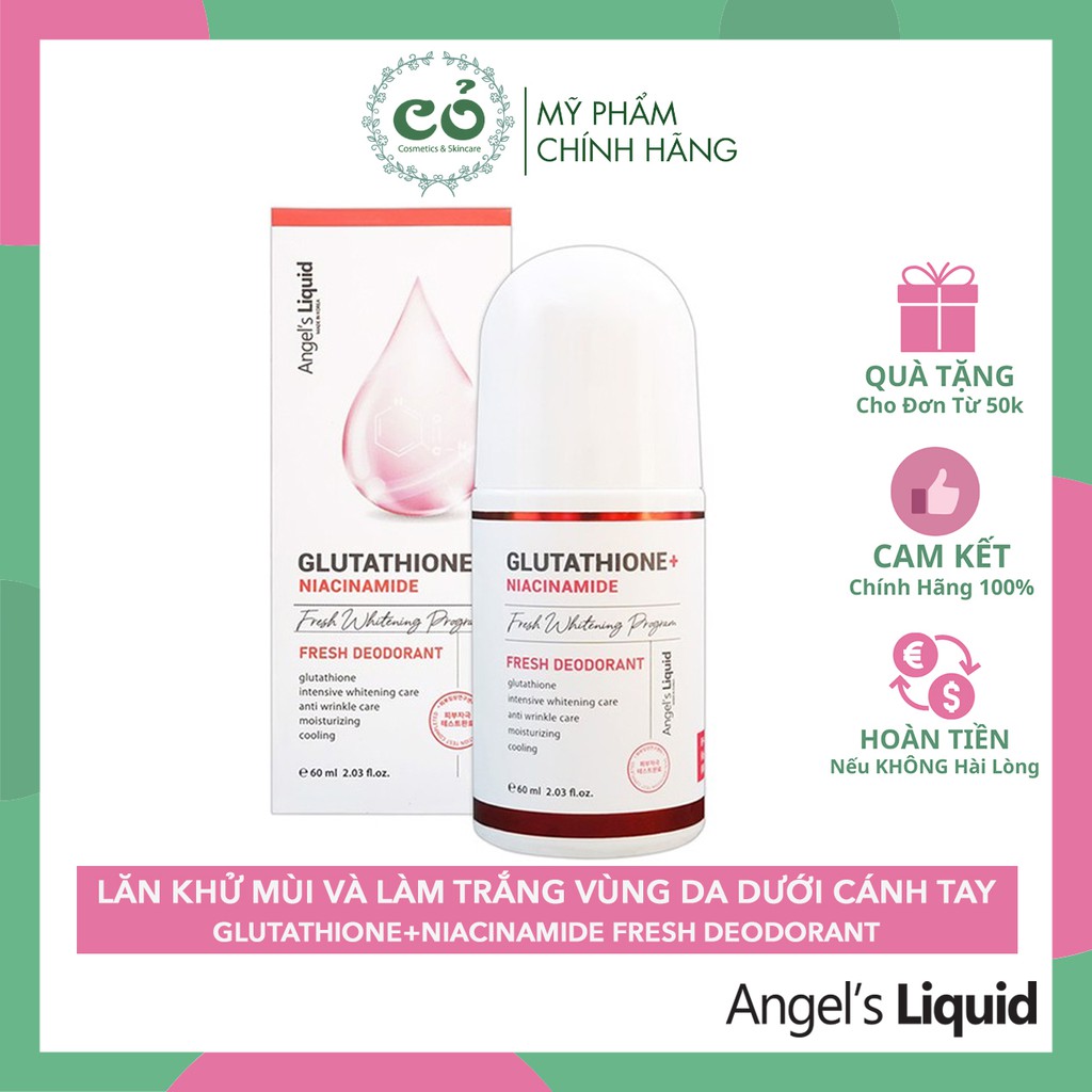 Lăn Khử Mùi Dưỡng Trắng, Giảm Thâm Angel Liquid Glutathione + Niacinamide Fresh Deodorant 60ml