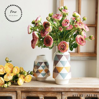 Lọ hoa trang trí gốm sứ họa tiết tam giác nhiều màu - món đồ trang trí cho căn nhà hiện đại, quà tặng, decor phòng khách