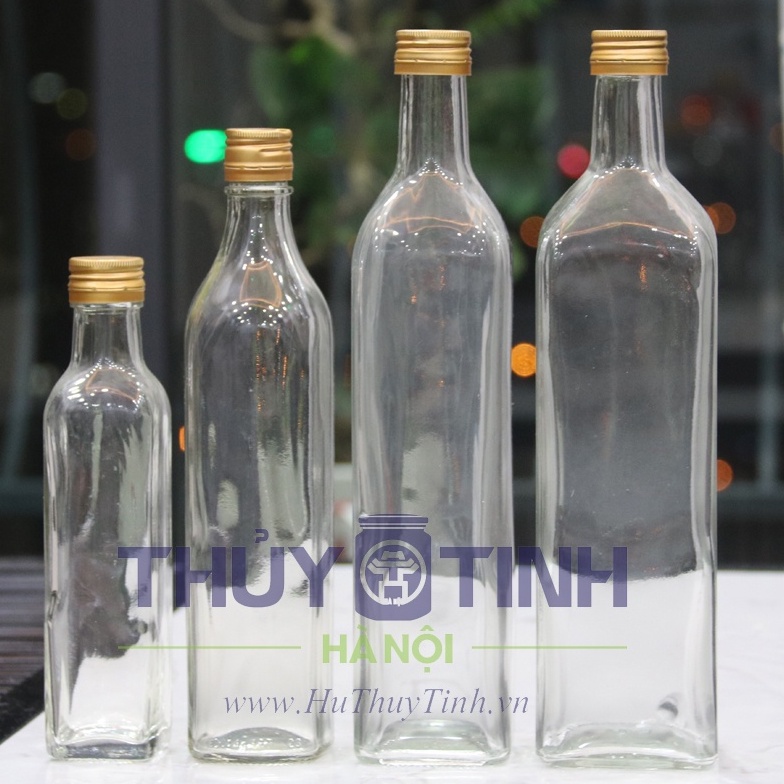 Chai thủy tinh vuông nắp vặn nhôm đựng mật ong, chai vuông đựng rượu dung tích 100ml, 250ml, 500ml, 750ml, 1 lít giá rẻ