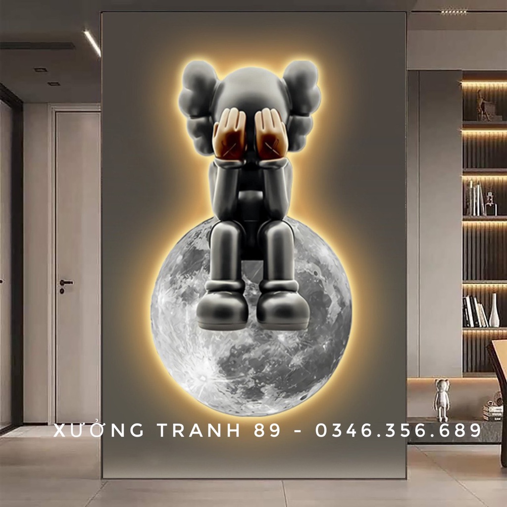 KT 60x90cm, Tranh Tráng Gương Gấu Phi Hành Gia/ Bearbrick/ Tranh Treo Tường /Game/ Gaming / RObot /Tranh Trang Gương