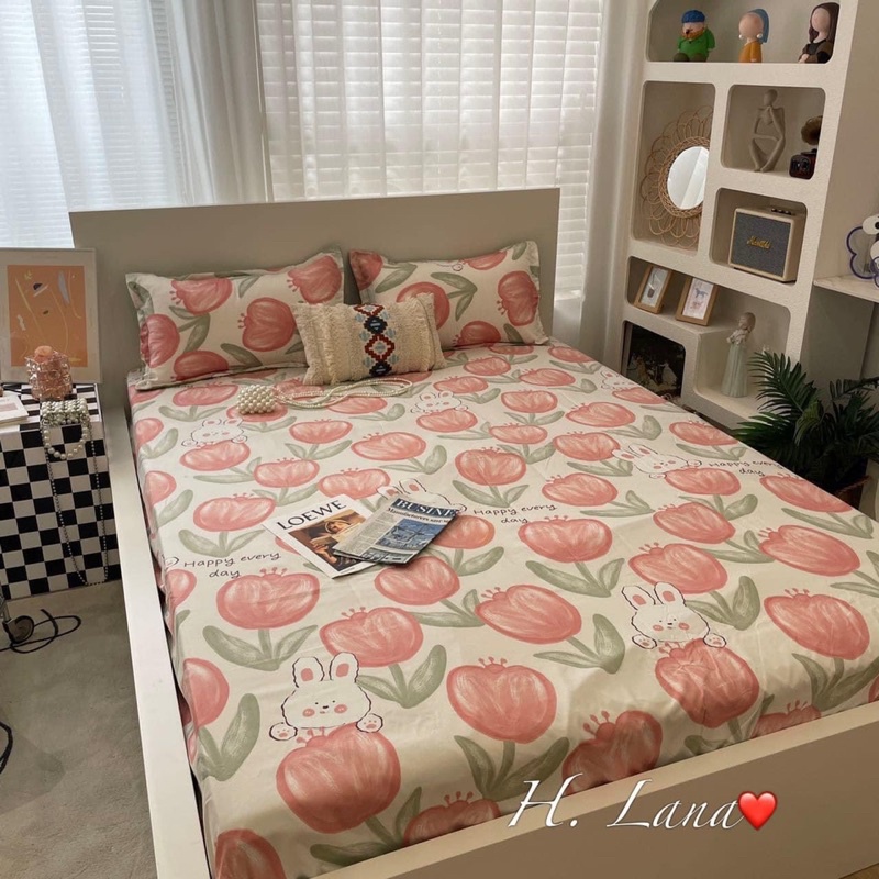 SET GA + 2 VỎ GỐI HOA TUY LUÝP HỒNG