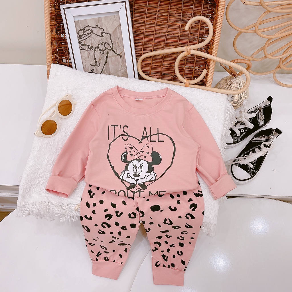 Bộ quần áo bé gái mickey quần báo cotton Quảng Châu  siêu Hot