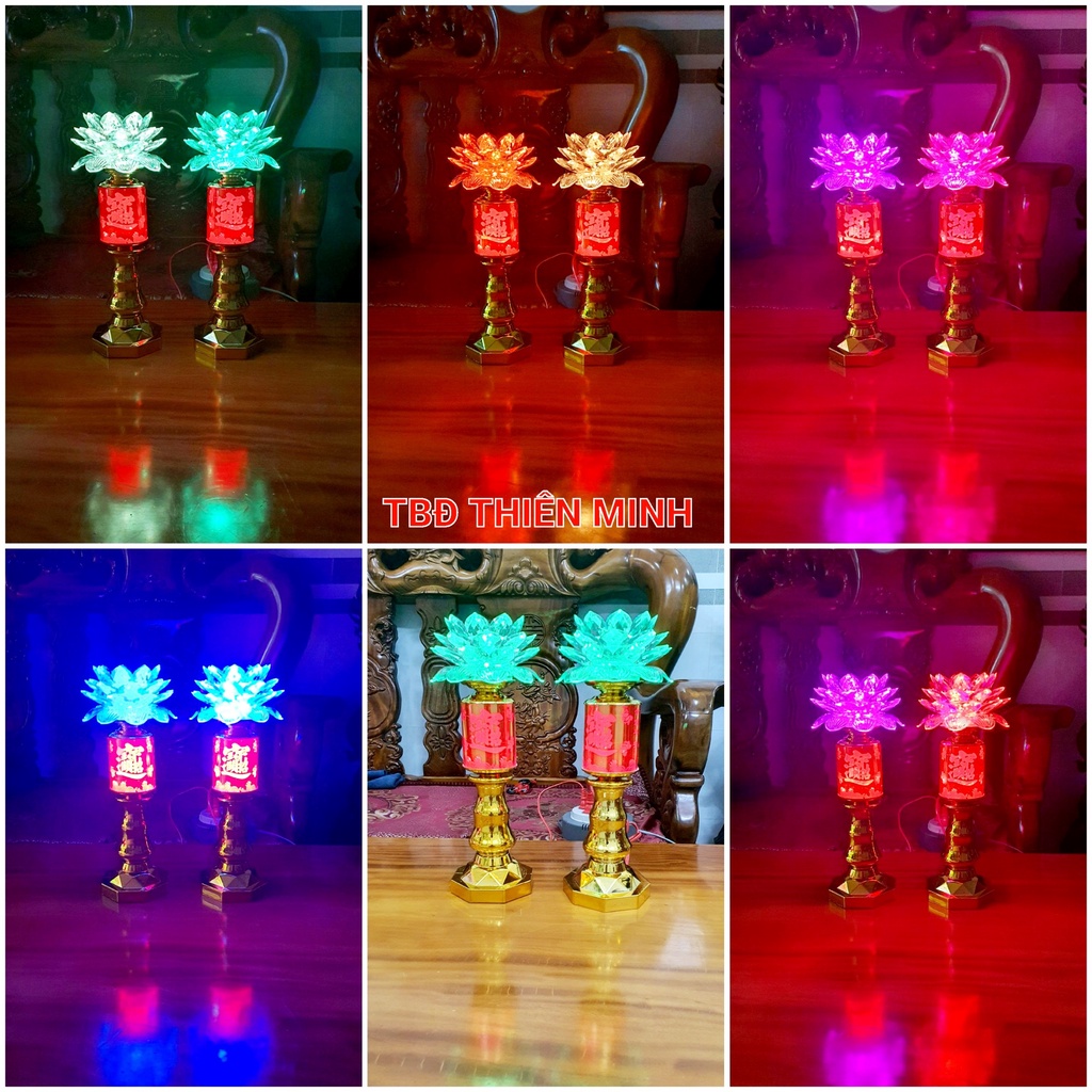 Giá 1 Cặp - Đèn Thờ Phật Hoa Sen LED 7 Màu-Tia Sáng Số 14