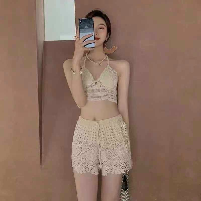 Bikini Len Đi Biển, Set Ren 3 Món Quảng Châu Đan Ngực Vivi Shop