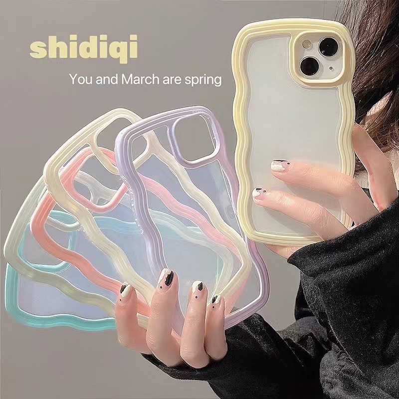 Ốp Điện Thoại TPU Mềm Trong Suốt Chống Sốc Màu Kẹo Viền Lượn Sóng Cho compatible for IPhone 14 Pro Max 13 12 Pro Max 11 Pro Max X Xs XR 8 7 Plus