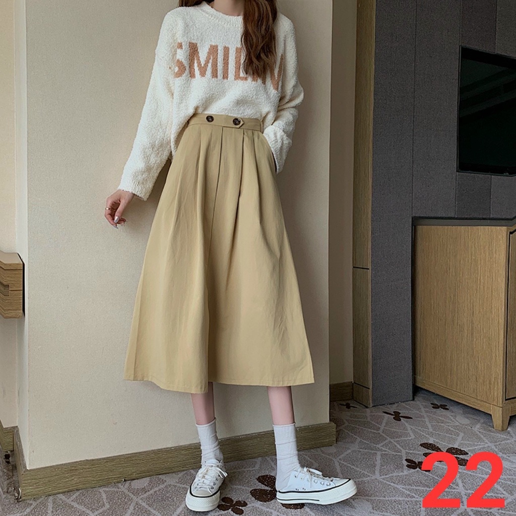 Chân váy nữ kiểu midi dáng dài chữ A, ullzang phong cách 2 màu